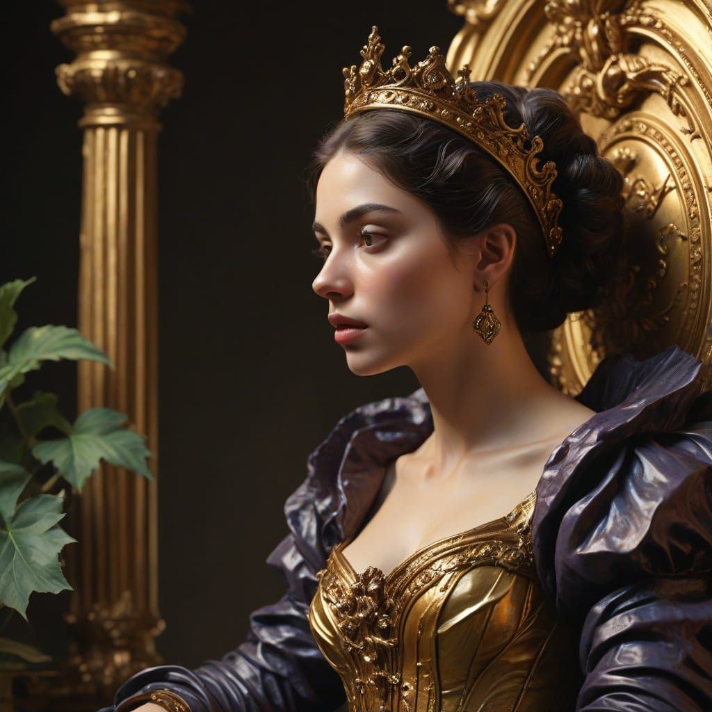 Ethereal Fantasy Queen in Opulent Baroque Garden