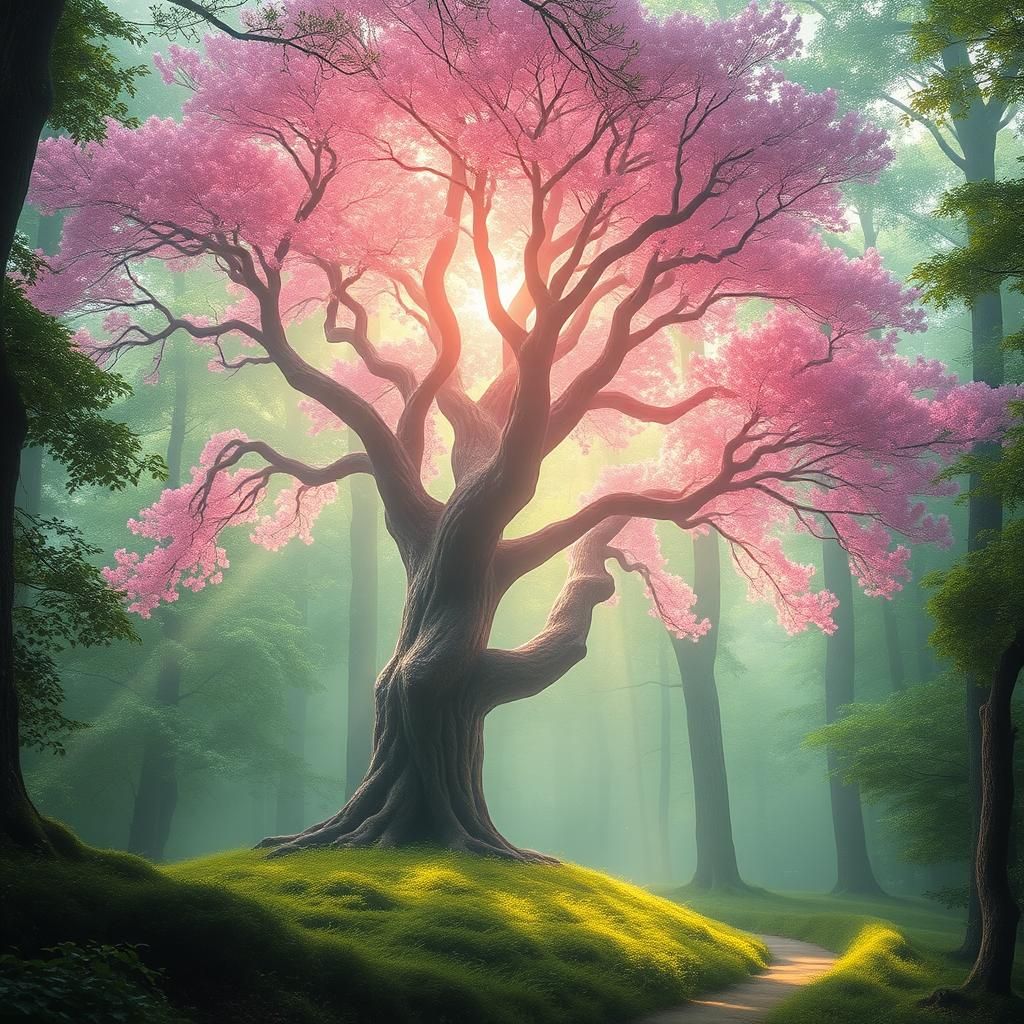 Pink Tree of Life in Ethereal Forest