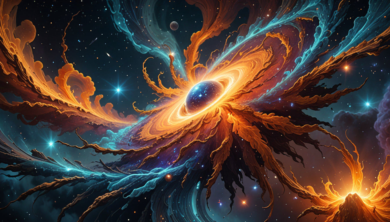 Surreal Cosmic Entity Radiates Vibrant Energy Amidst Nebulae