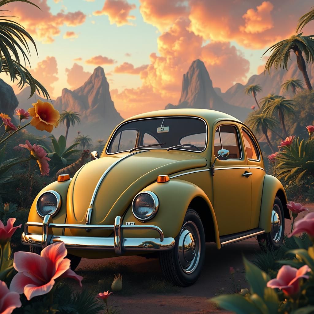 Herbie in a Whimsical Fantasy Landscape