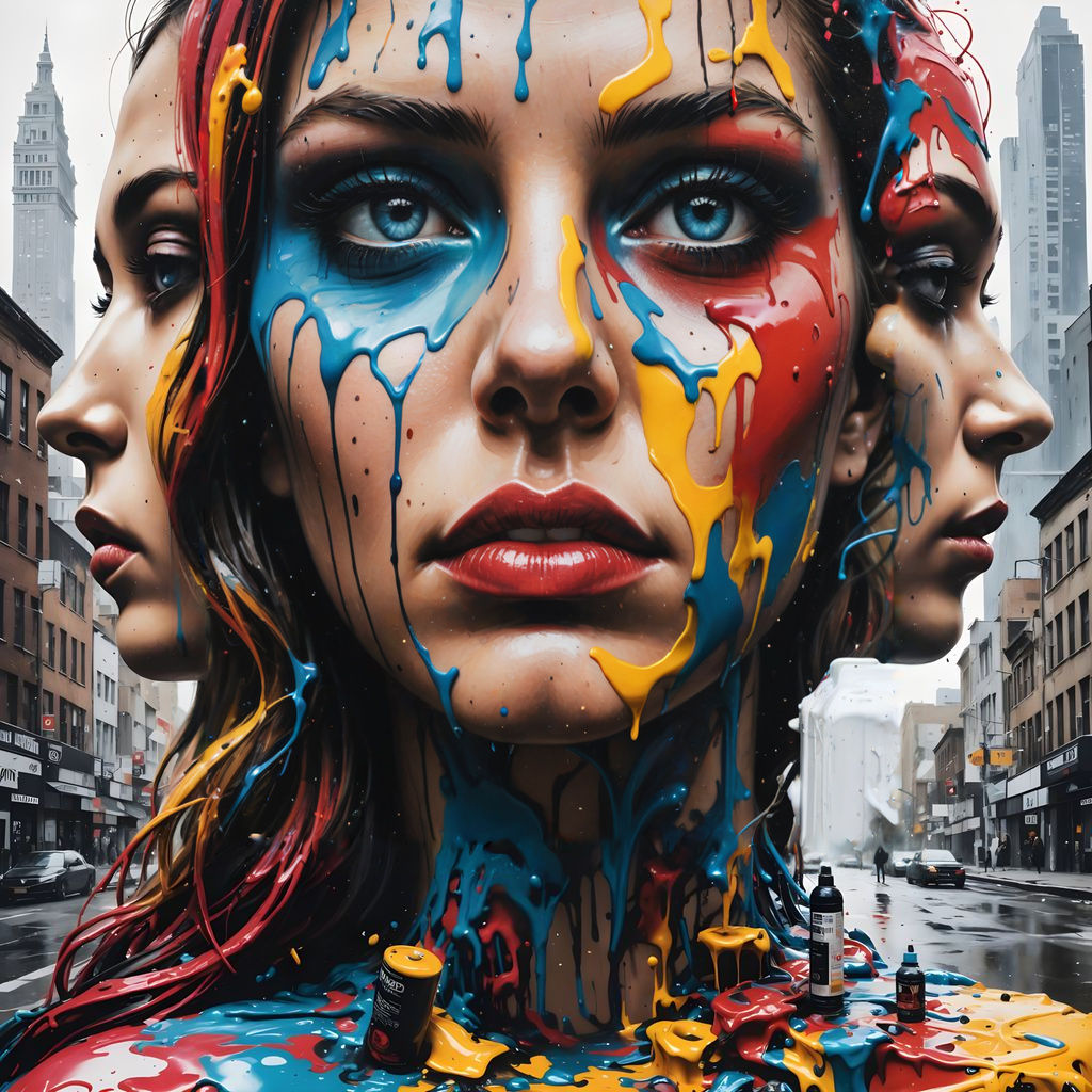Vibrant Dissociative Identity Disorder Portraits in Graffiti...