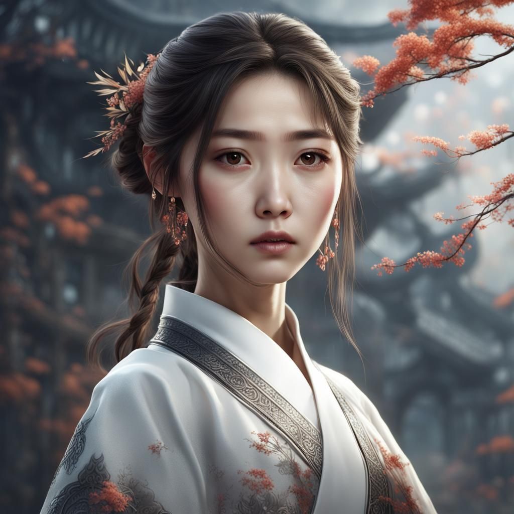 Detailed Portrait of Korean Girl, Fantasy Concept Art
