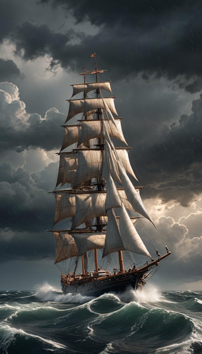 Sailboat Navigating Storm in Cinematic 3D Render
