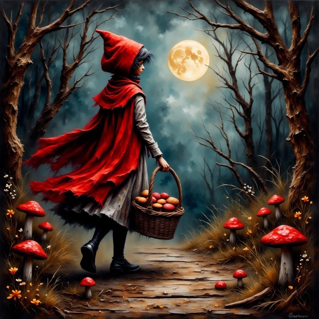 Little Red Riding Hood in Dark Fantasy Style