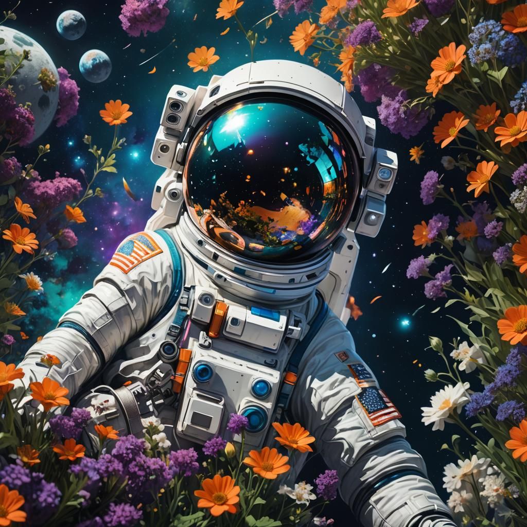 Astronaut Among Flowers, Universe Reflection
