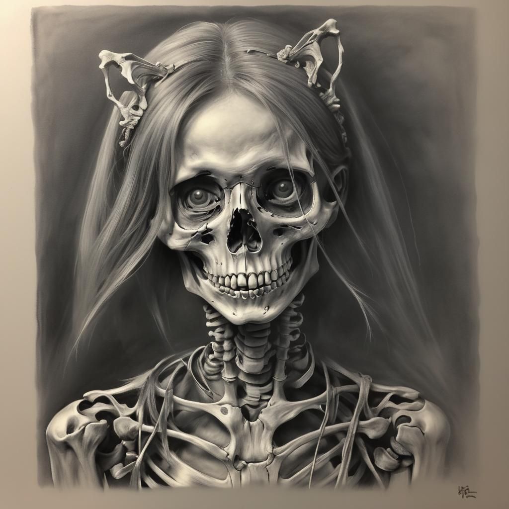 Hyperdetailed Charcoal Drawing of a Skeleton