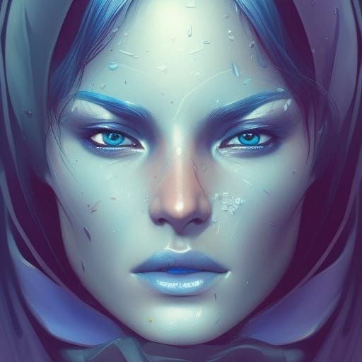 Blue-Skinned Woman Portrait in City Center