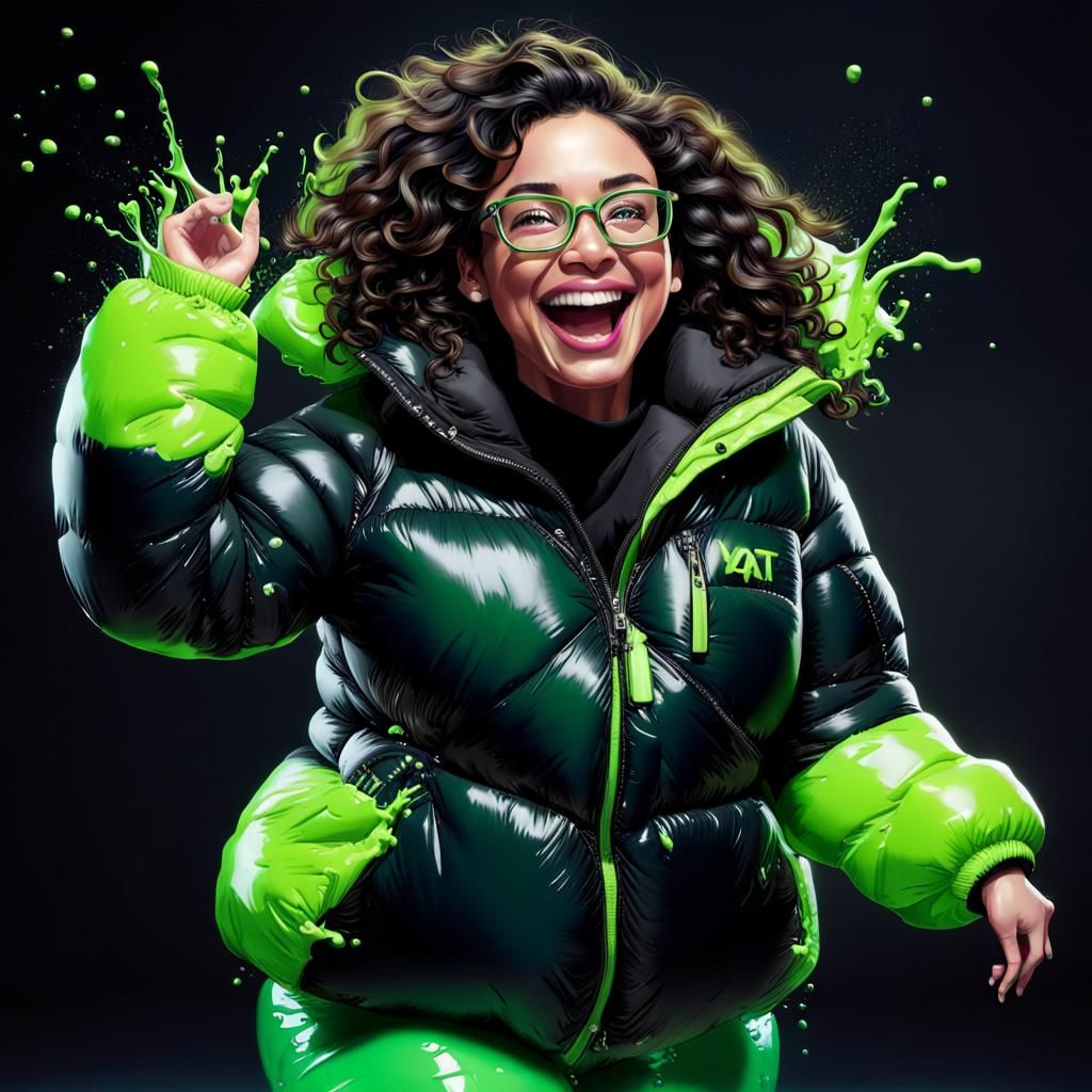 Woman Splashing in Neon Green Paint, Hyperrealistic Splash A...