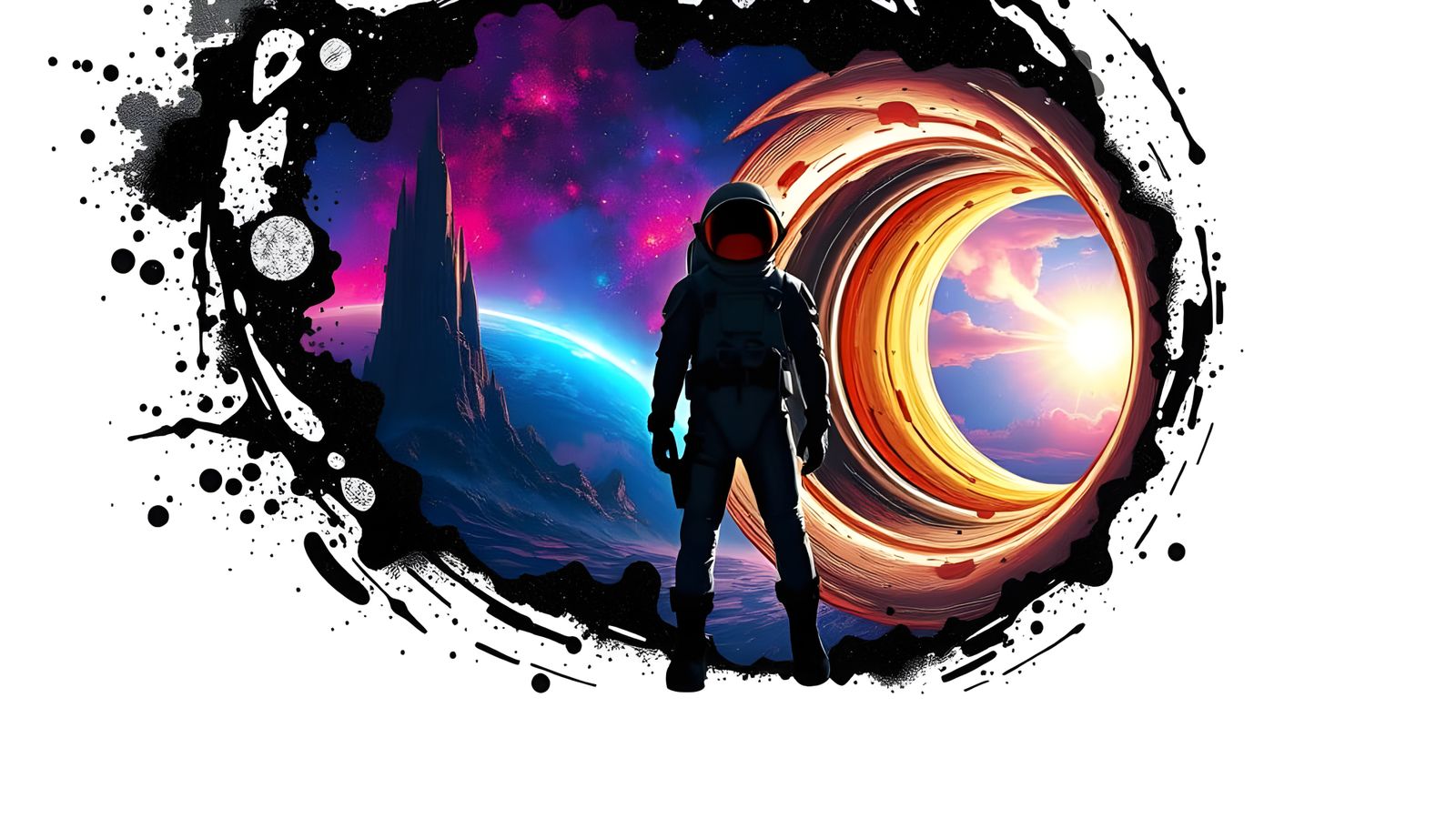 Cosmic Universe Splatter Silhouette in Black and White