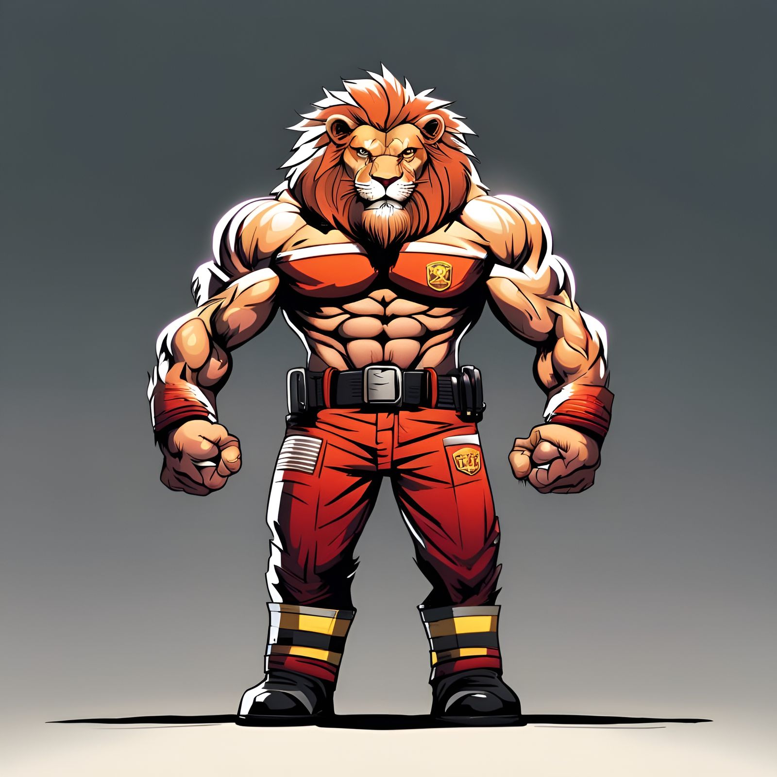 Muscular Lion Firefighter in Vectorecore Comic Style