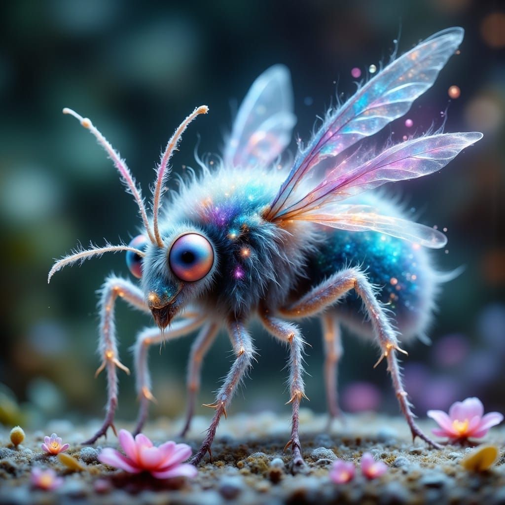 Whimsical Six-Legged Fairy with Iridescent Wings and Shimmer...