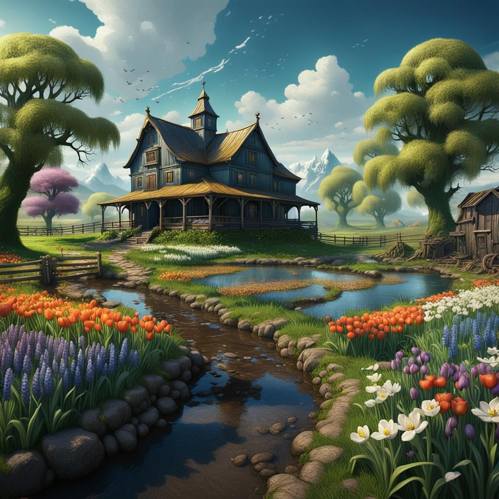 Spring Farm: Detailed Matte Painting