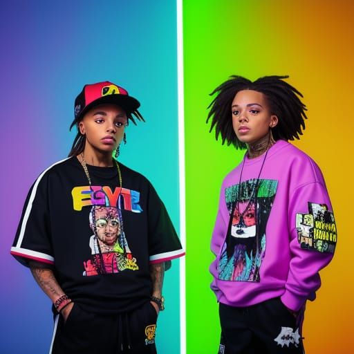 Lil Bow Wow and Big Latto: Vibrant Street Art Portrait