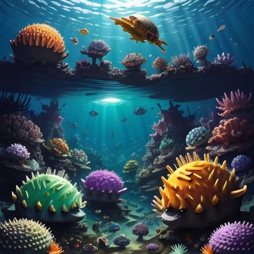 Surreal Underwater Labyrinth: Tarantula, Ankylosaurus, and R...