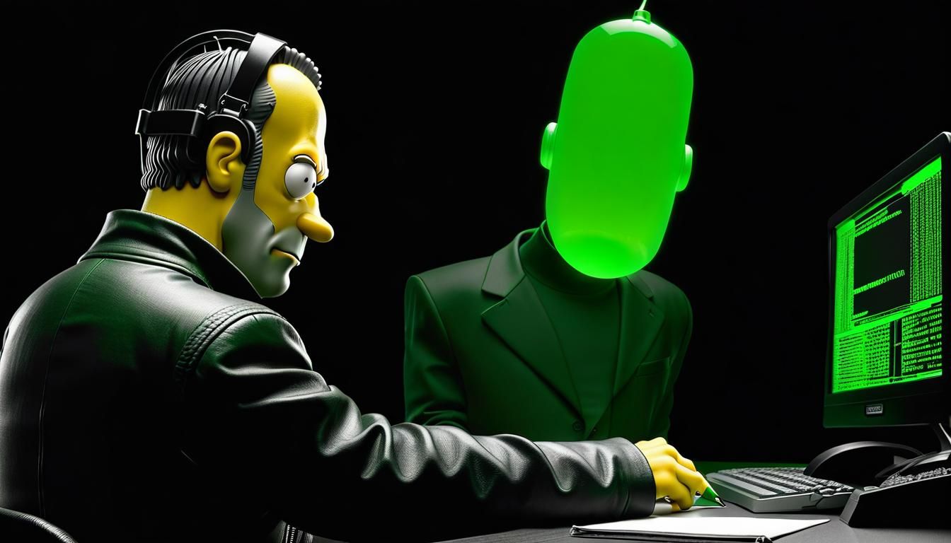 Homer Simpson as Matrix Hacker in Cartoon Style