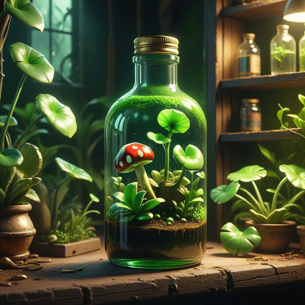 Ancient Wizard's Potion Shop with Piranha Plant in Glass Bot...