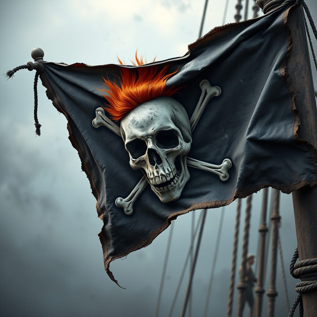 Pirate Flag with Orange Toupee in Gritty Style