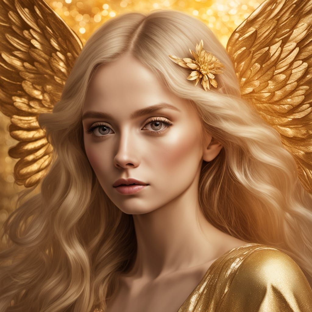 Angel in Golden Light, Klimt-Inspired Digital Art