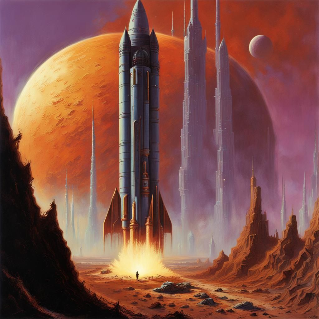A rocket taking of on a foreing planet by paul lehr