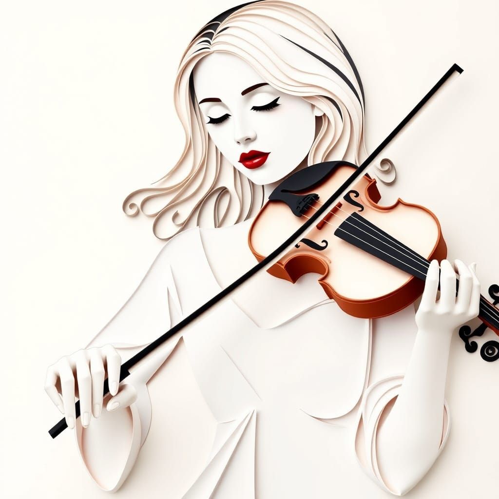 Elegant Woman Playing Violin in Quilling Style