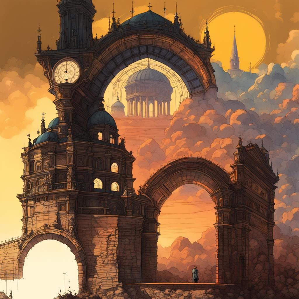 Iridescent Church Rotunda in Art Nouveau Style