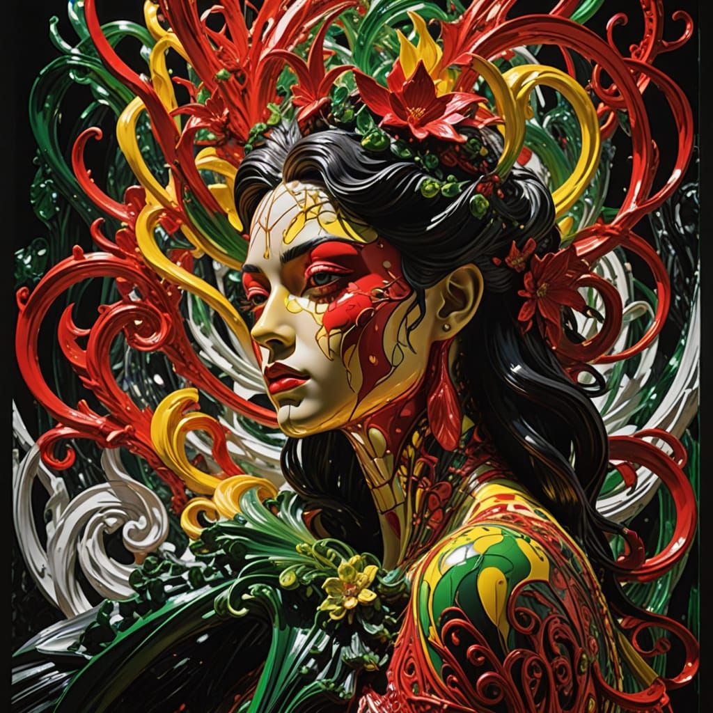 Hyperrealistic Sculpture with Vivid Colors and Dynamic Light...