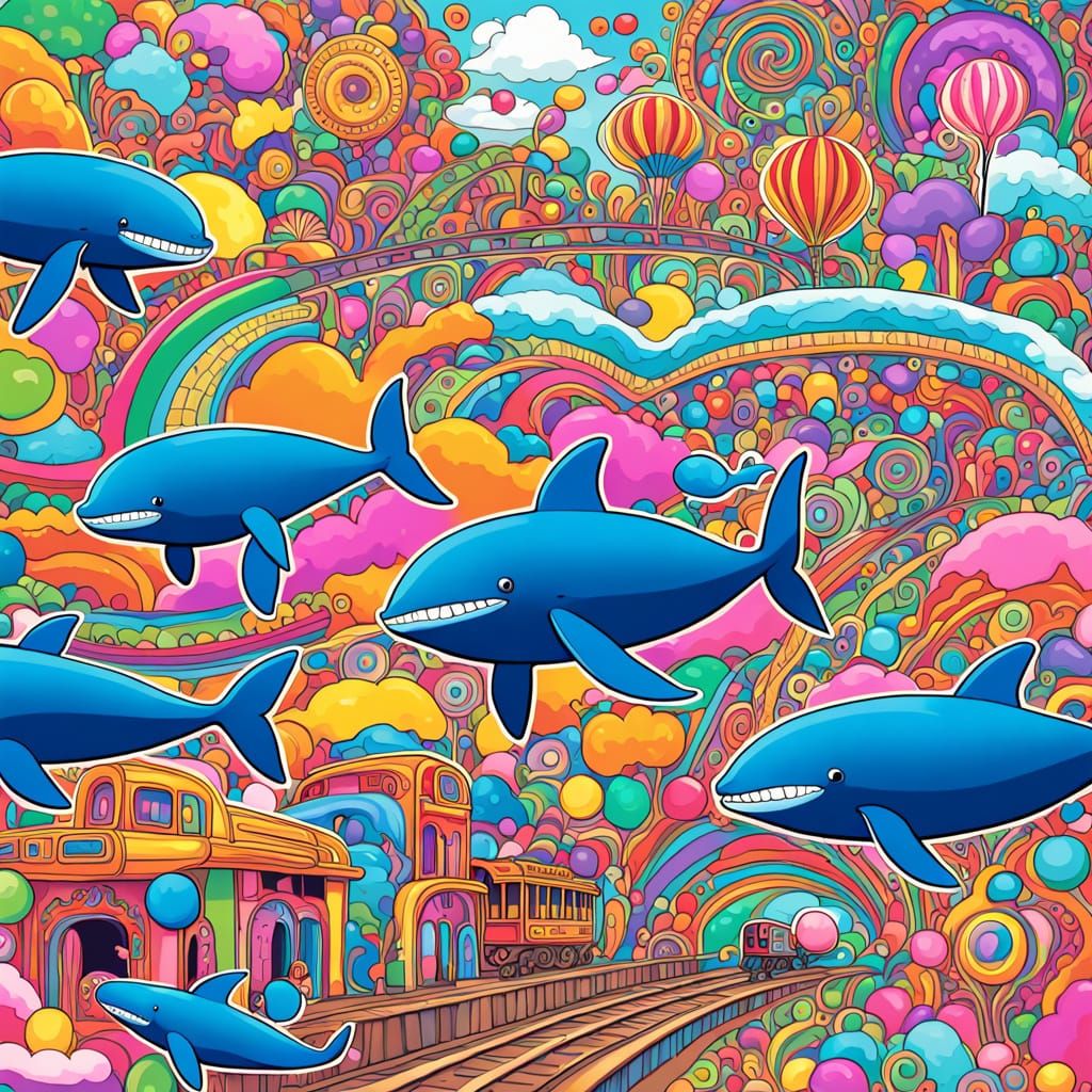 Anime Whales Navigate Whimsical Candy Seas in Indian-Inspire...