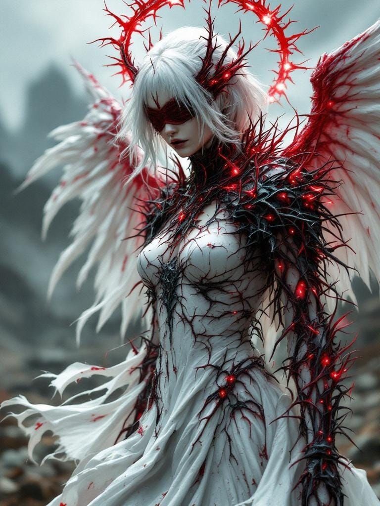 Angelic Figure in War-Torn Landscape: Dark Romanticism