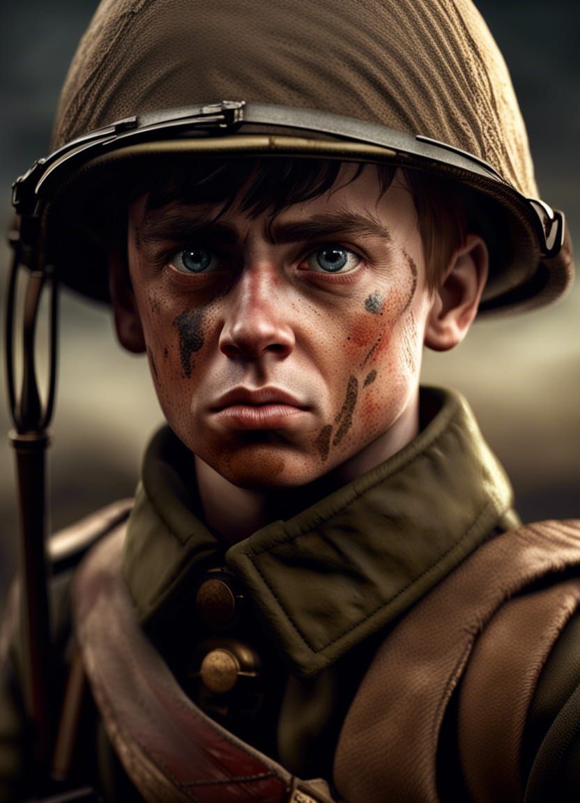 Grimly Determined British Soldier in Sepia Tones