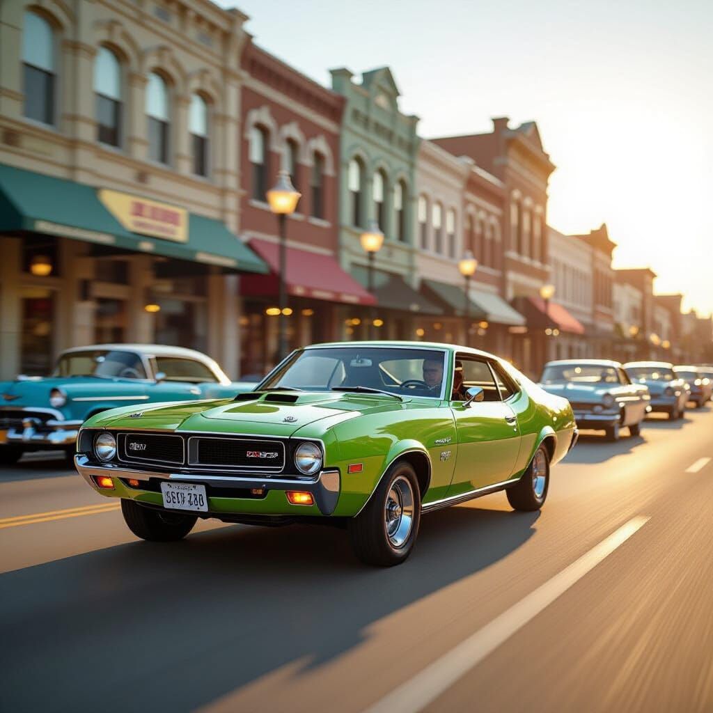 1968 AMC AMX in Fluro Green on Retro City Street