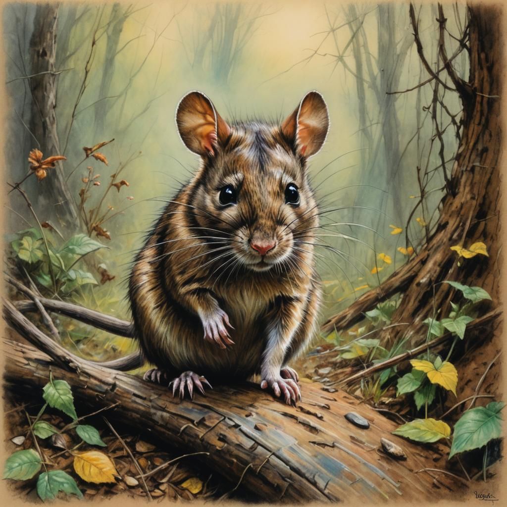 Adorable Brown Rat in Oil Pastel Style