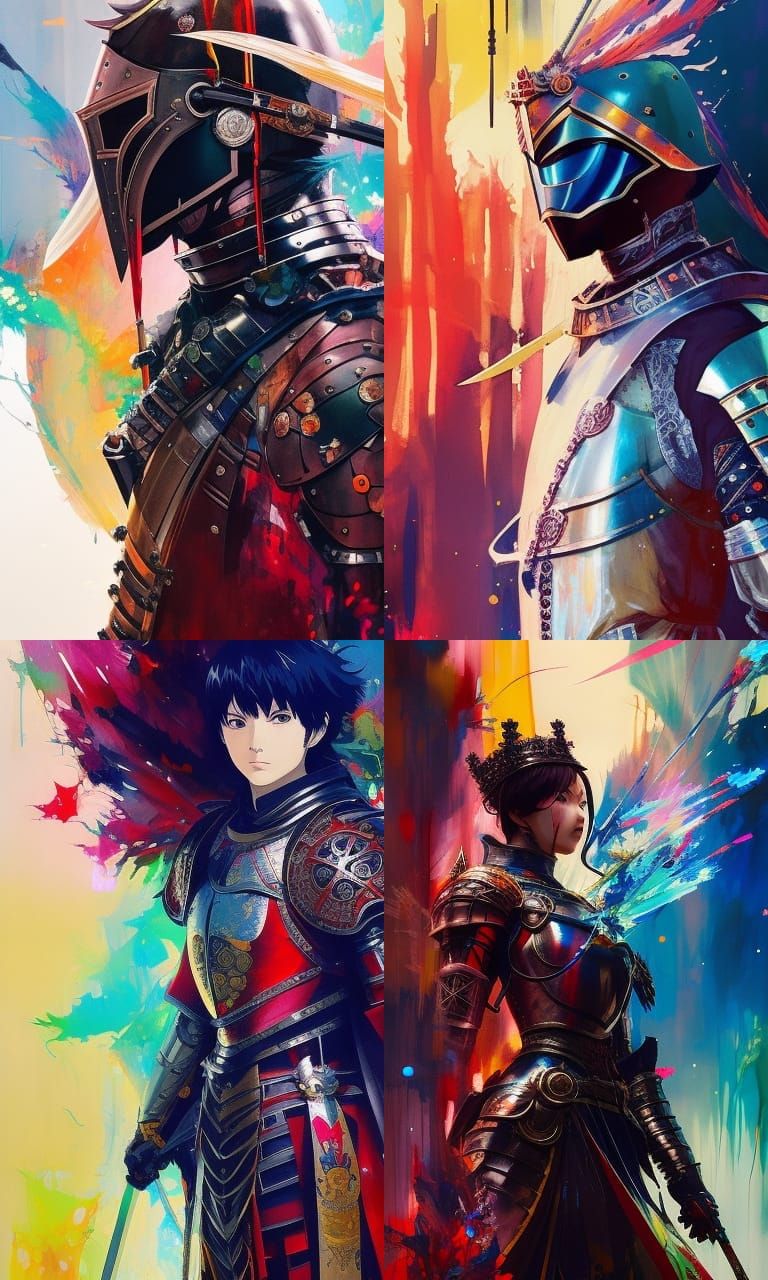 Anime Medieval Knight Portrait in Gouache Style