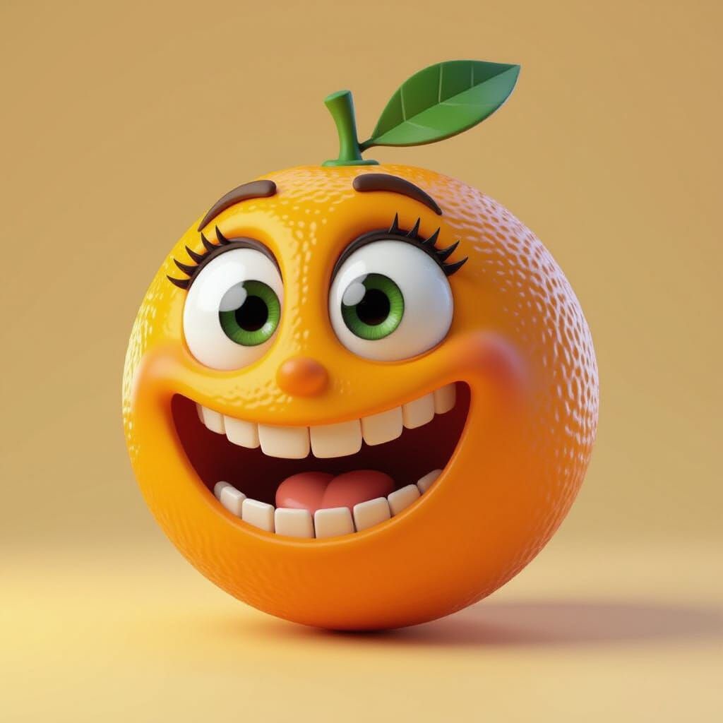 Friendly Cartoony Orange with Tooth Smile 3D Render