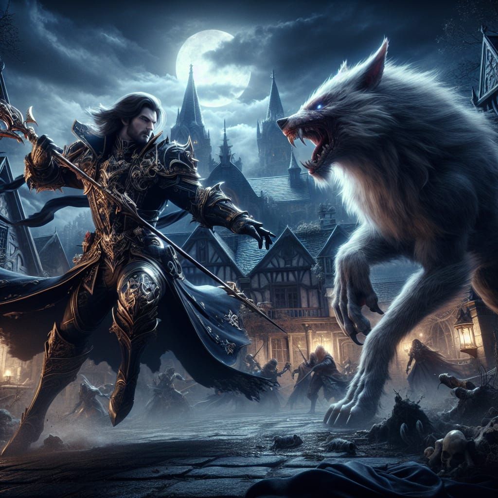 Epic Vampire vs Werewolf Battle in Dark Fantasy Style