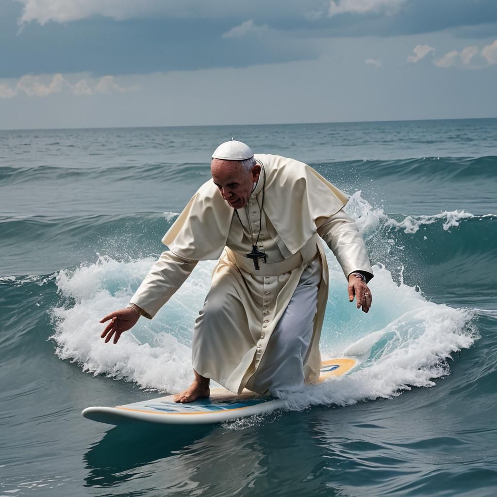 Pope Francis Surfing in Bali: Realistic Action Scene