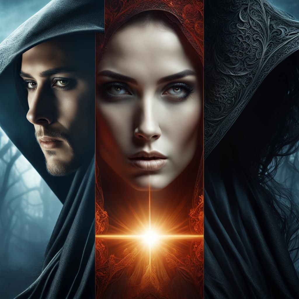 Ethereal Woman and Grim Reaper in Double Exposure