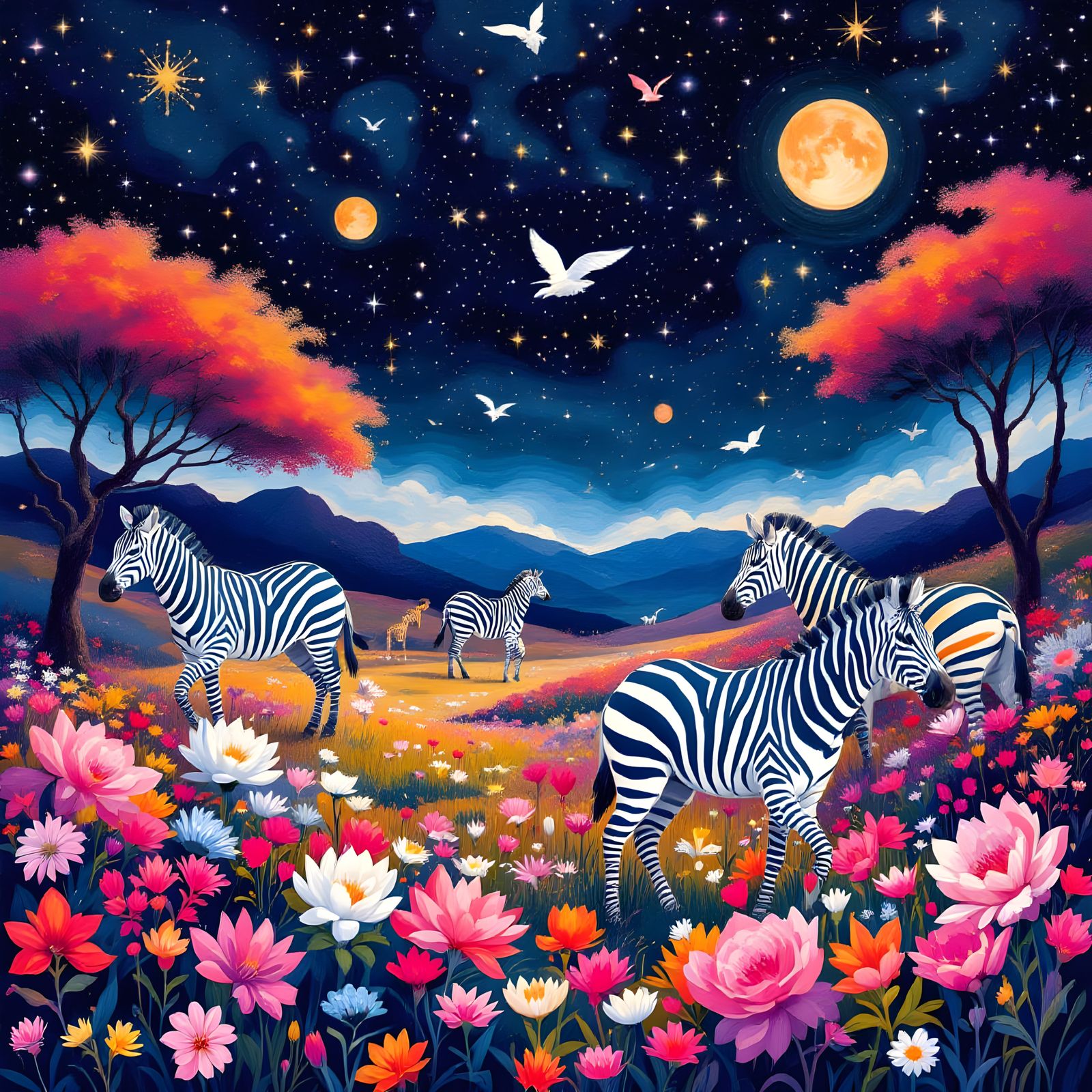 Zebras and Giraffes in Bauhaus Pop Art Landscape