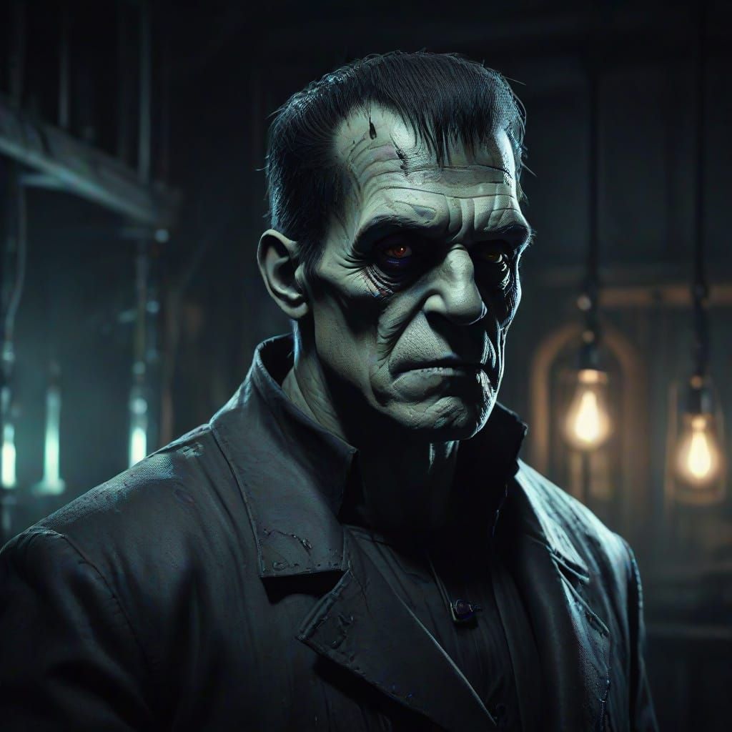 Eerie Frankenstein in Dark Laboratory: Gothic Concept Art