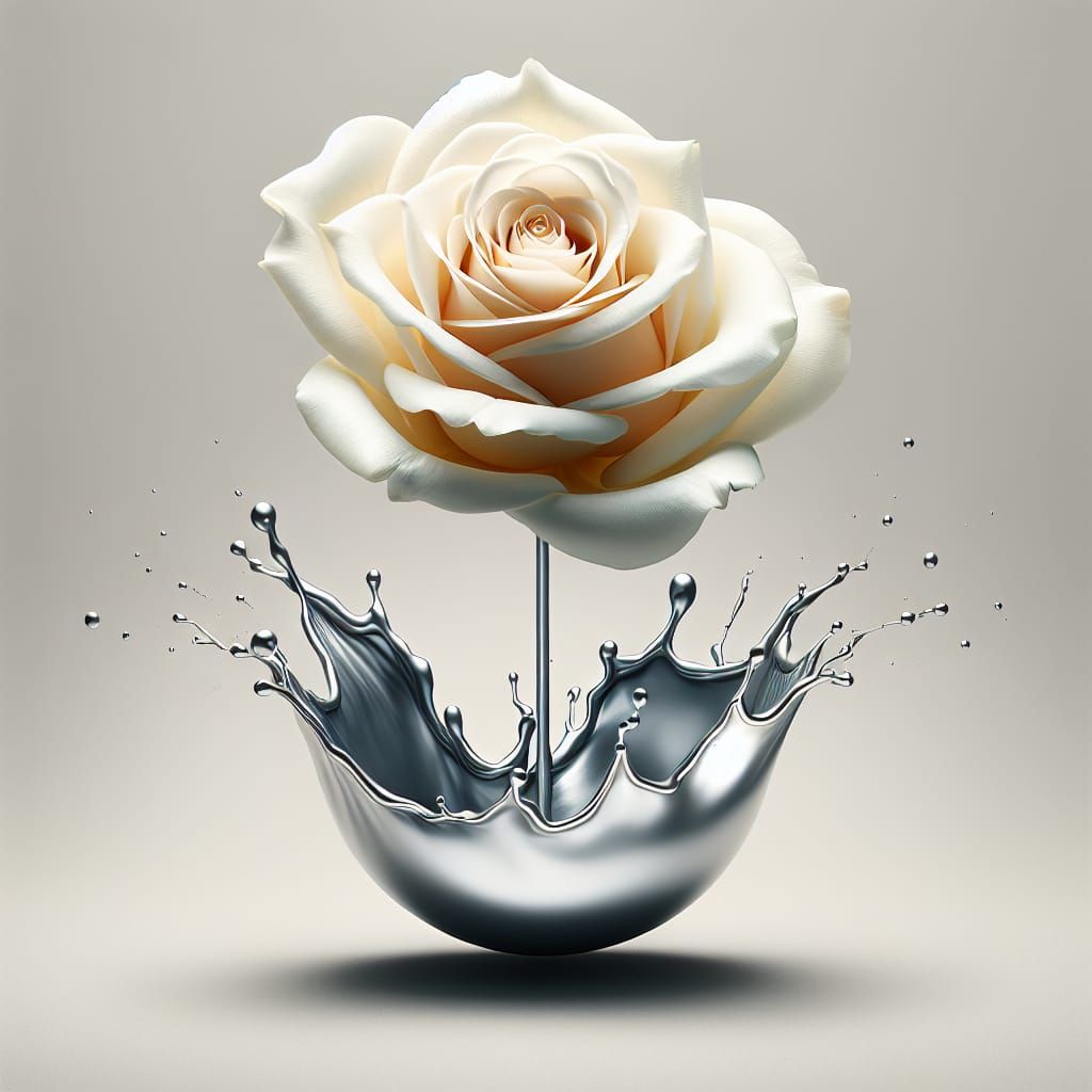 White Rose Suspended Above Silver Splash