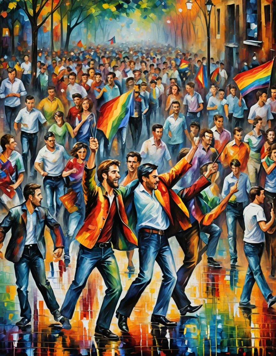 Gay Pride March in Action Painting Style