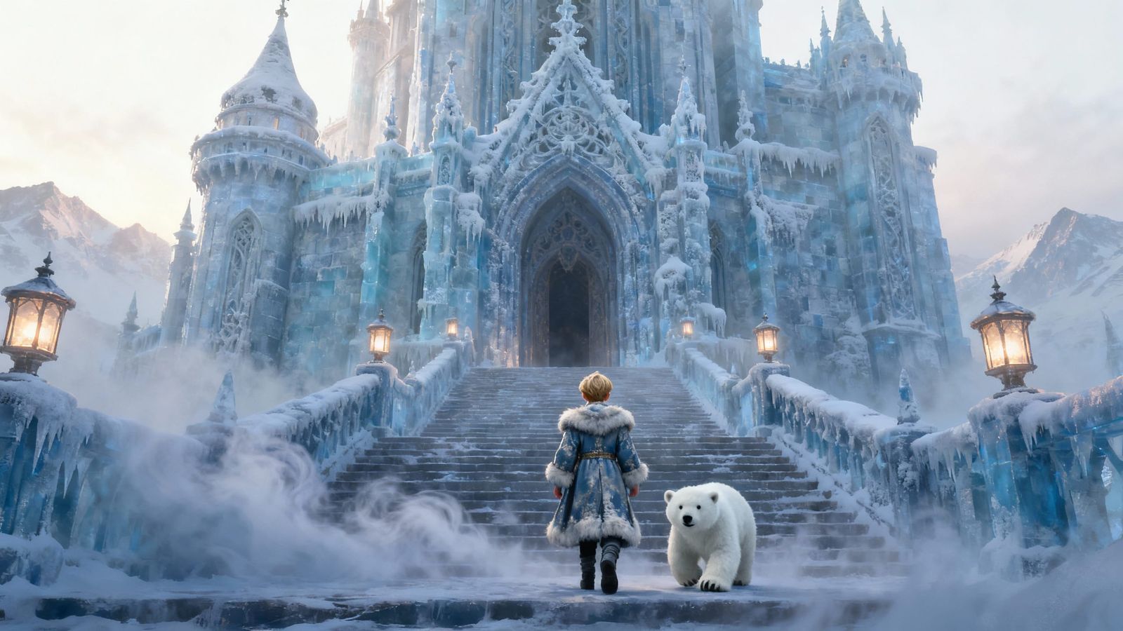 Prince and Polar Bear Approach Winter Castle