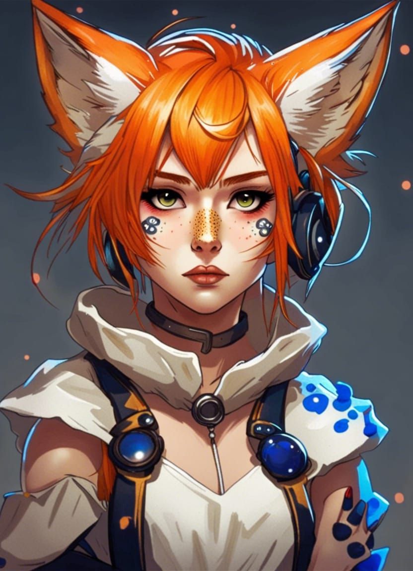 Anime Fox Girl in Cyberpunk-Inspired Hero Outfit