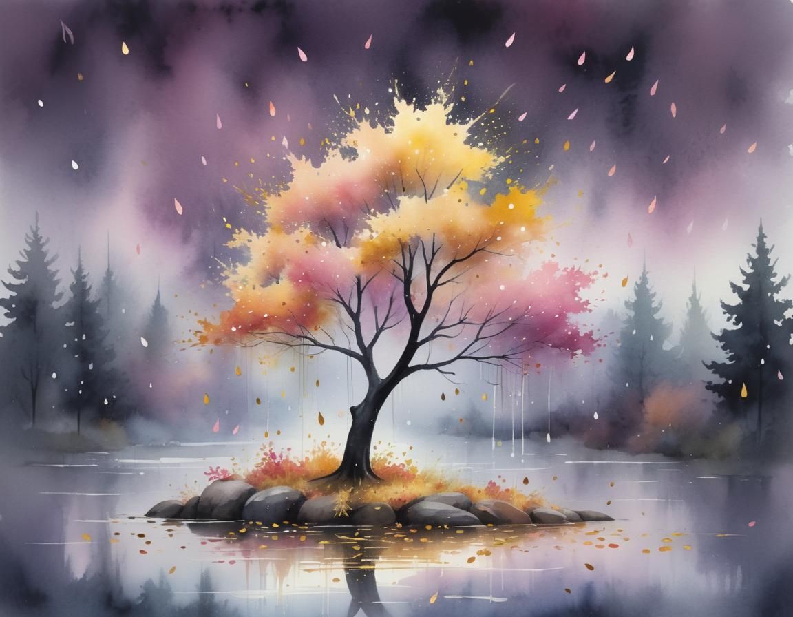 Golden pink sparkling tears
Autumn raindrops
