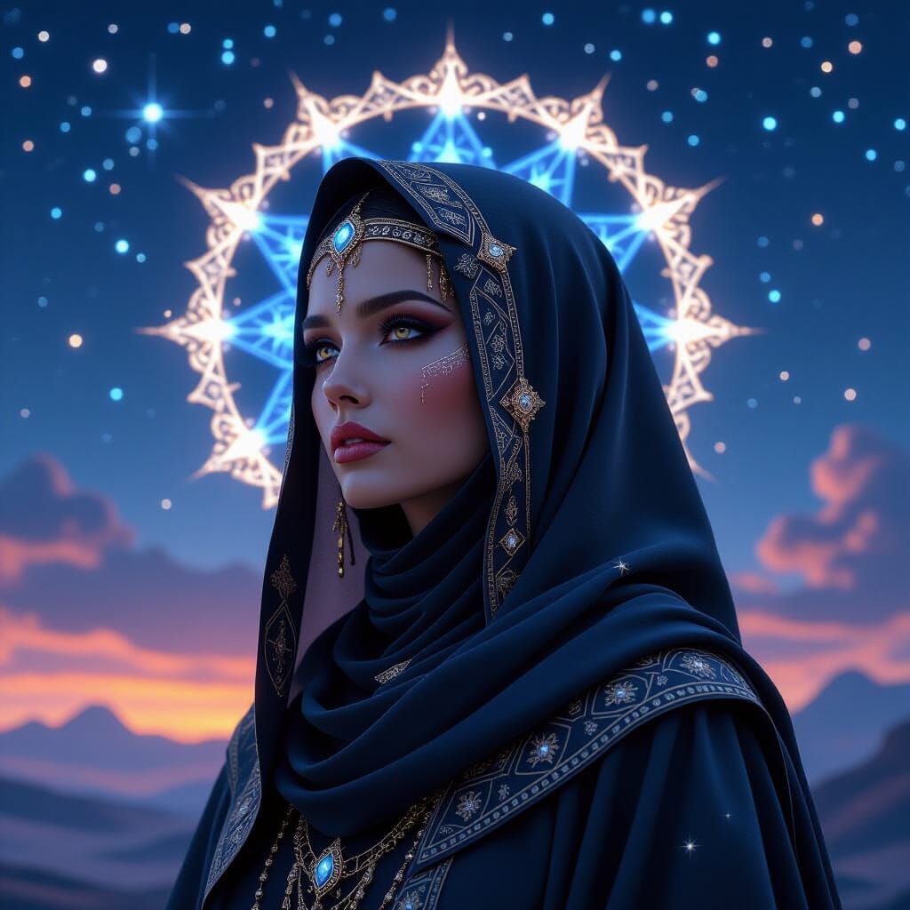 hyper-realism, datamoshing, portrait of a  veiled oracle wom...