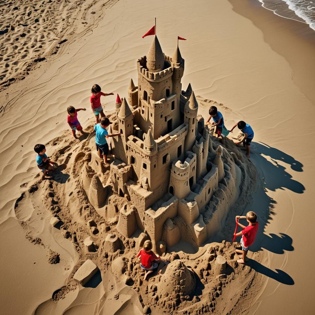 Tropical Beach Sandcastle: Hyperrealistic HDR Photography
