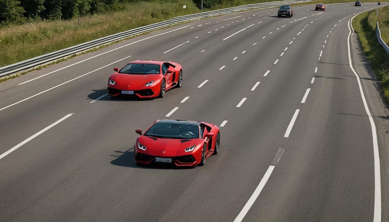 Red Lamborghini on Autobahn in German Panel Style