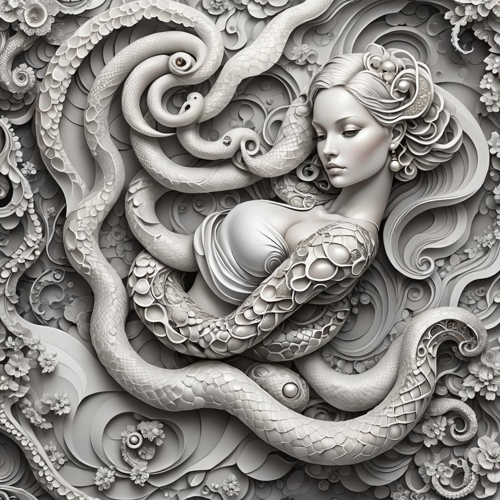 White Snake Woman Resting: Abstract Fractal Art