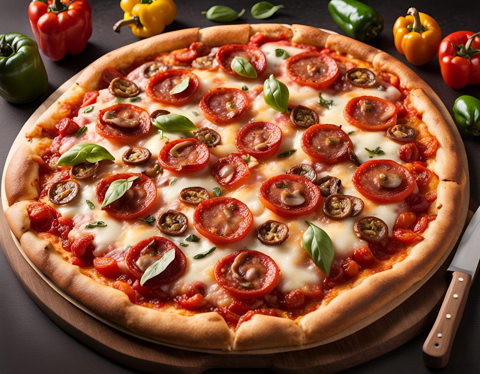 Delicious Pizza with Pepperoni and Basil Toppings