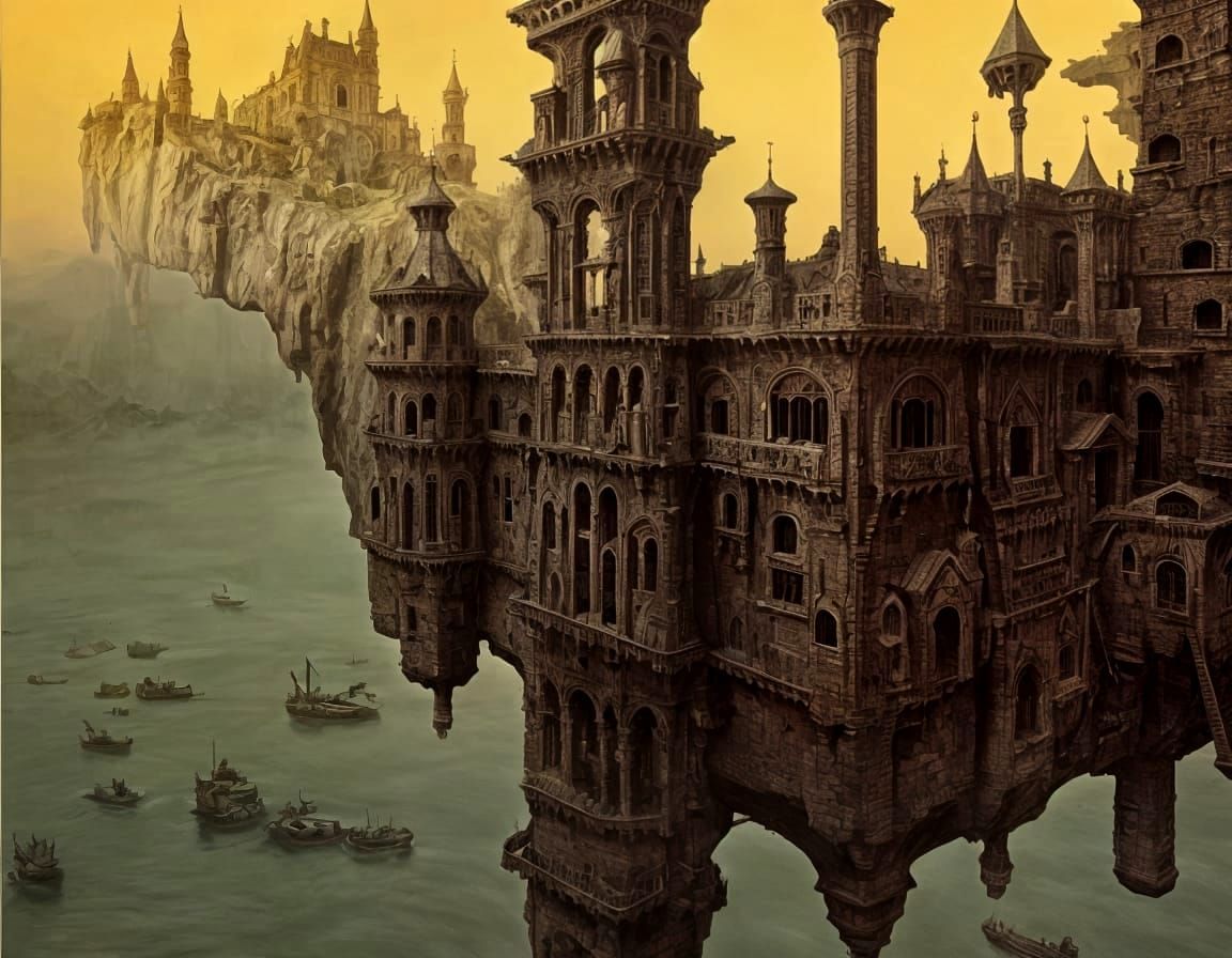 Surreal Castle Landscape in Intricate, Dreamlike Detail