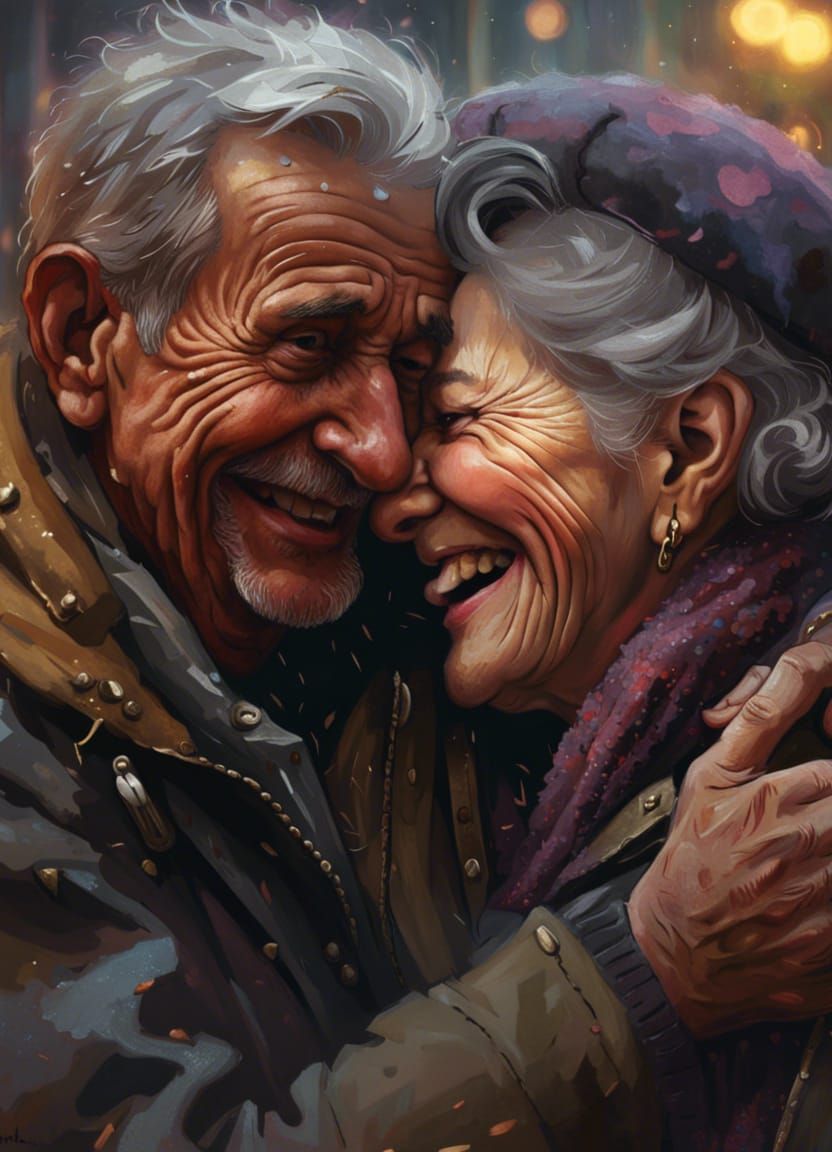 Detailed Portrait of a Laughing Elderly Couple